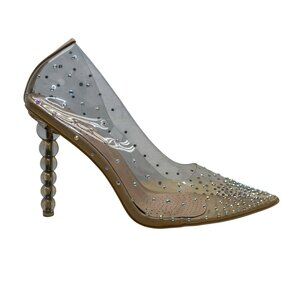 Azalea Wang Women’s Clear Rhinestone Embellished Glam Lucite Stiletto Heels Sz 8